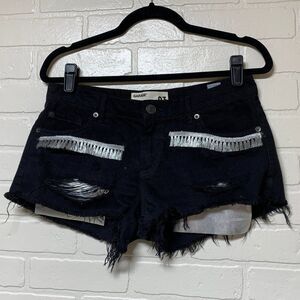 Upcycled Black Garage Denim Flirty Festival Shorts Sz 10